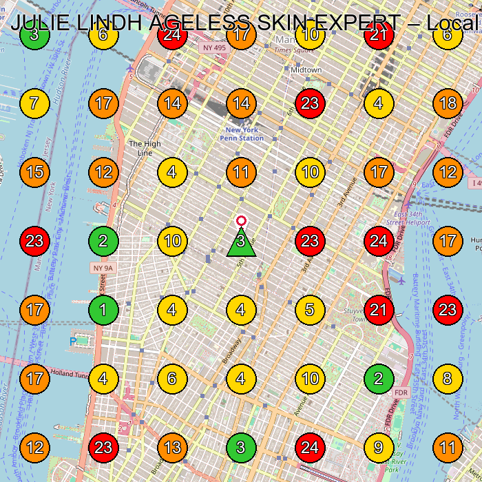 JULIE LINDH AGELESS SKIN EXPERT Facial Spa GeoGrid ranking map for New York NY